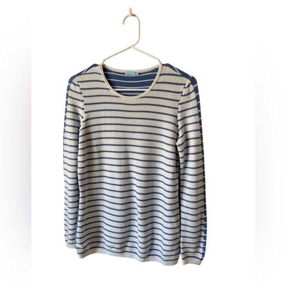 J. McLaughlin White and Blue Striped Knit Long Sleeve Sweater Top M - Picture 1 of 9